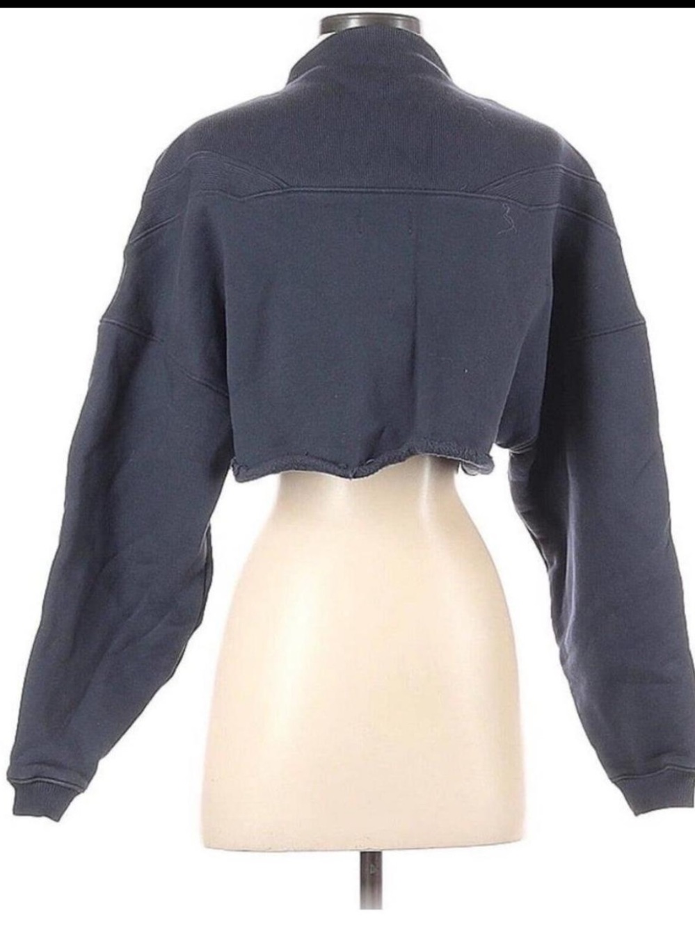 Joah Brown Cropped Half-Zip Pullover Jacket in Dark Navy - Picture 2 of 3